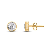 10K Yellow White Two Tone Round Diamond Circle Stud Earring 1/10 Cttw