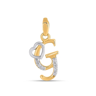 10K Yellow Gold Round Diamond G Letter Initial With Heart Pendant 1/10 Cttw