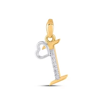 10K Yellow Gold Round Diamond I Letter Initial With Heart Pendant 1/10 Cttw