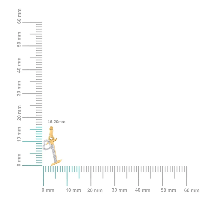 10K Yellow Gold Round Diamond I Letter Initial With Heart Pendant 1/10 Cttw