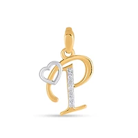 10K Yellow Gold Round Diamond Letter Initial With Heart Pendant 1/10 Cttw