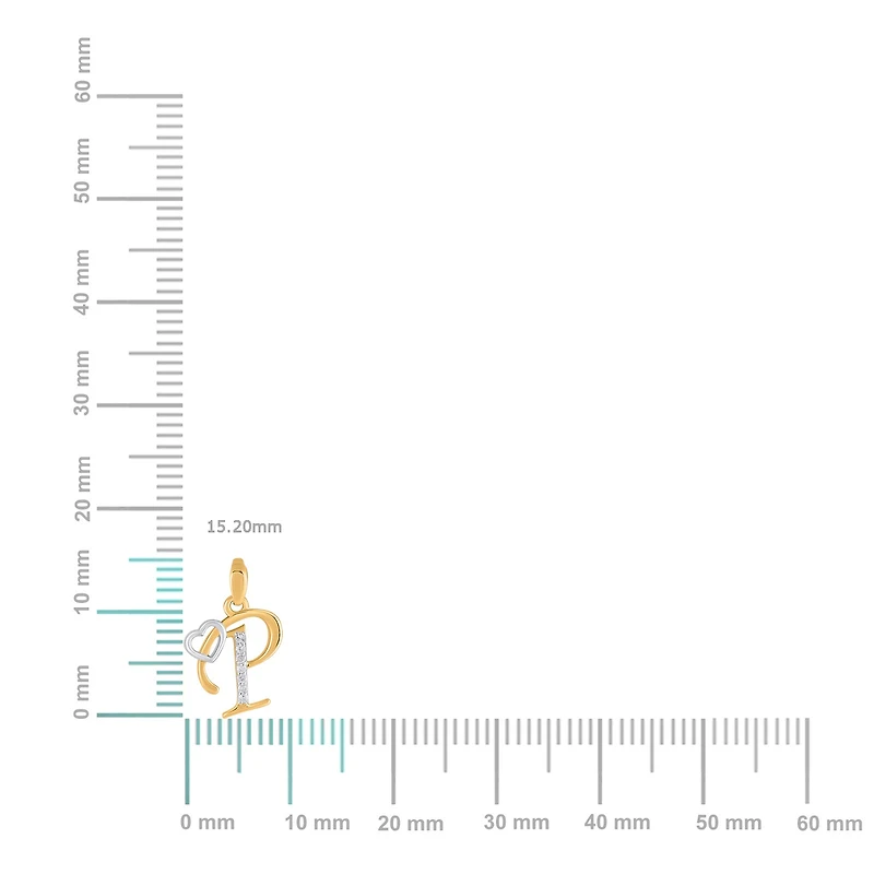 10K Yellow Gold Round Diamond Letter Initial With Heart Pendant 1/10 Cttw