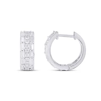 10K Gold Round Baguette Diamond Designer Hoop Earring 5/8 Cttw