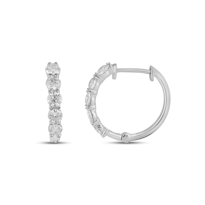 10K White Gold Round Diamond Designer Hoop Earring / Cttw