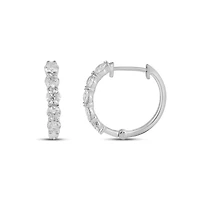 10K White Gold Round Diamond Designer Hoop Earring / Cttw