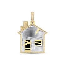 10K Yellow Gold Round Diamond House Designer Pendant 1-3/4 Cttw