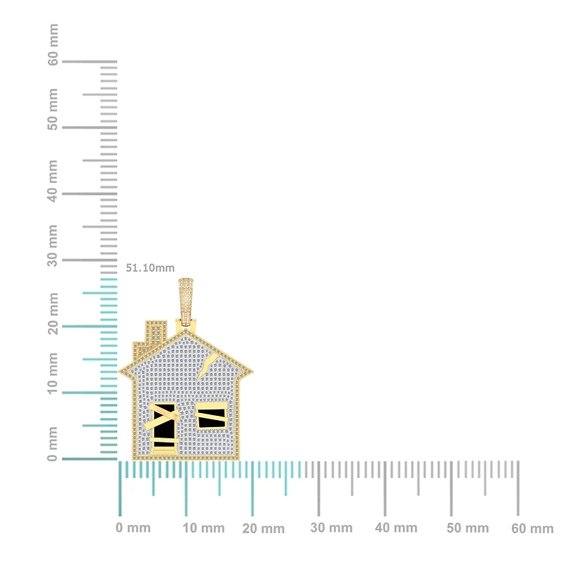 10K Yellow Gold Round Diamond House Designer Pendant 1-3/4 Cttw