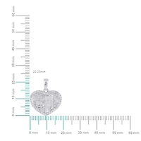 10K White Gold Round Baguette Diamond Heart Pendant 1/2 Cttw