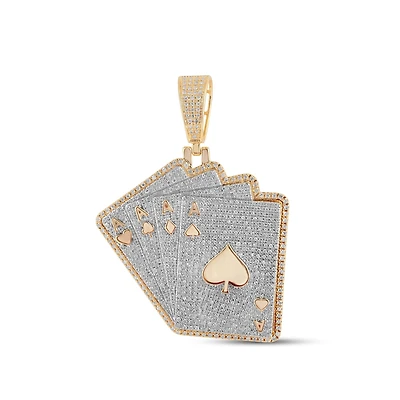 10K Yellow Gold Round Diamond Flush Cards Pendant 1-5/8 Cttw