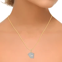 10K Yellow Gold Round Diamond Flush Cards Pendant 1-5/8 Cttw