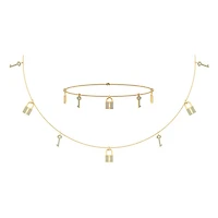 14K Yellow Gold Lock & Key Link Necklace Bracelet Jewelry Set 1/2 Cttw