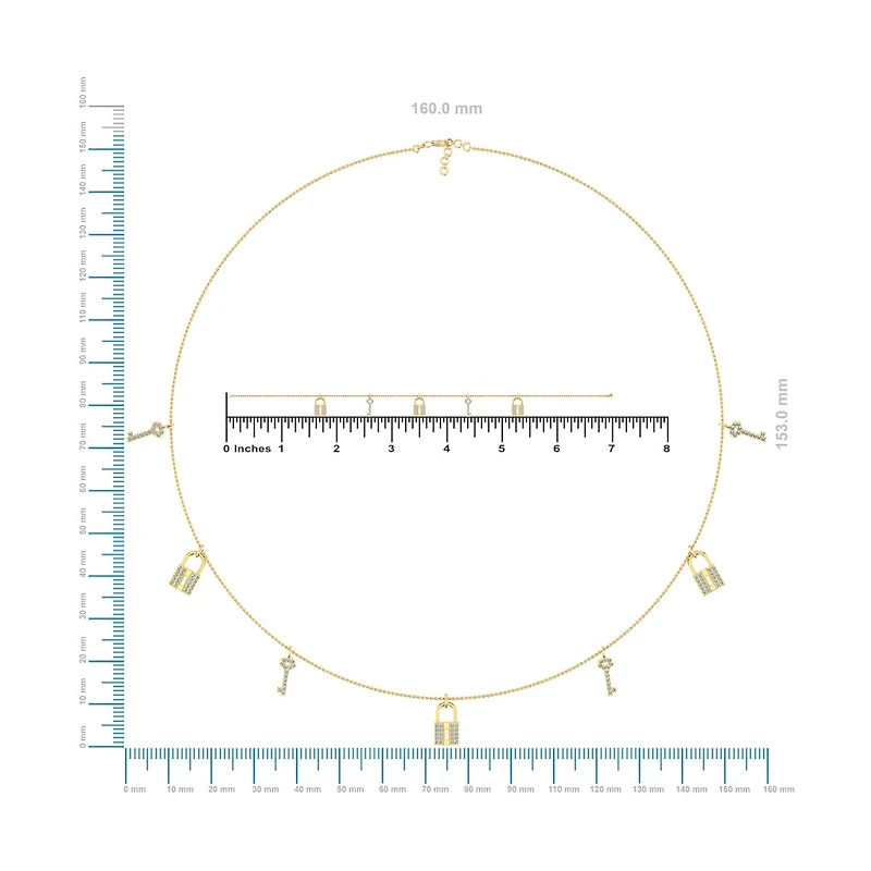 14K Yellow Gold Lock & Key Link Necklace Bracelet Jewelry Set 1/2 Cttw