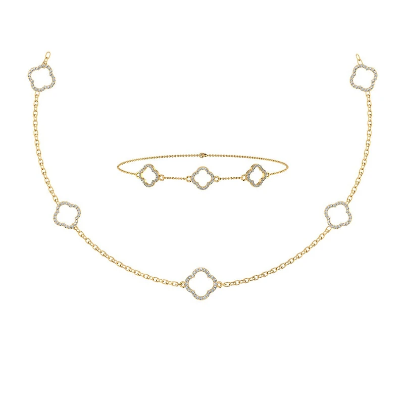 14K Yellow Gold Round Link Necklace Bracelet Set 1-1/6 Cttw