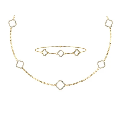 14K Yellow Gold Round Link Necklace Bracelet Set 1-1/6 Cttw