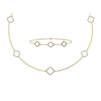 14K Yellow Gold Round Link Necklace Bracelet Set 1-1/6 Cttw
