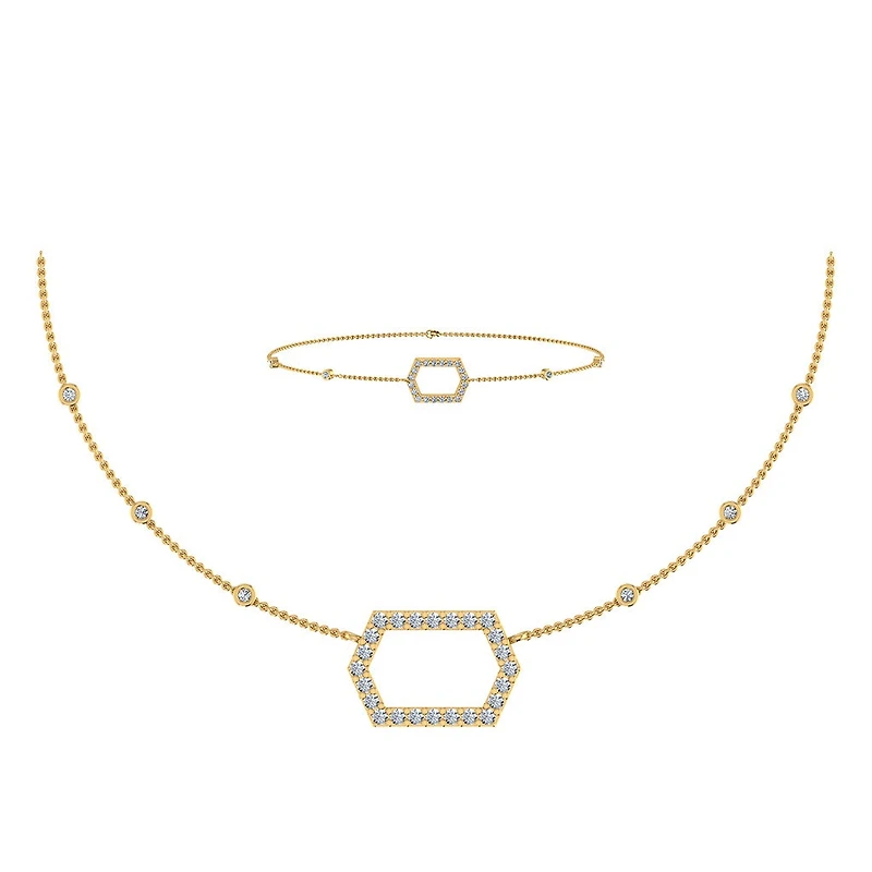 14K Yellow Gold Round Necklace Bracelet Set 3/4 Cttw