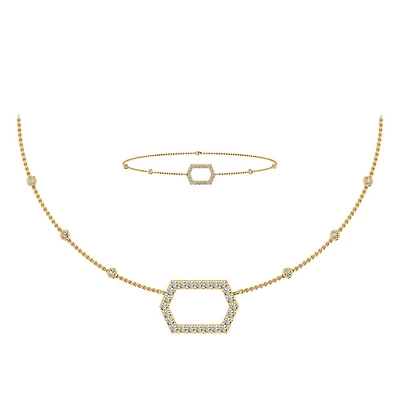 14K Yellow Gold Round Necklace Bracelet Set 3/4 Cttw