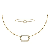 14K Yellow Gold Round Necklace Bracelet Set 3/4 Cttw