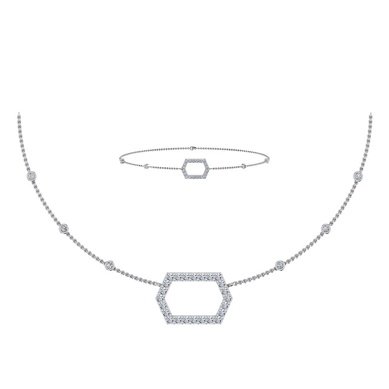 14K White Gold Round Necklace Bracelet Set 3/4 Cttw