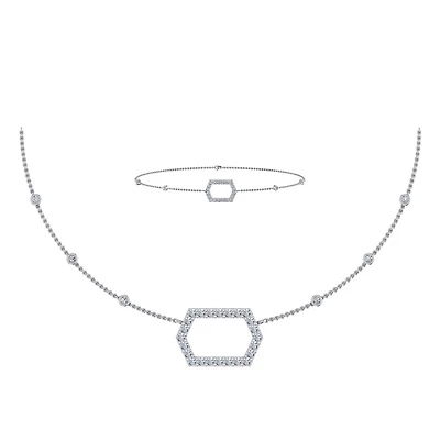 14K White Gold Round Necklace Bracelet Set 3/4 Cttw