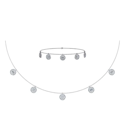 14K White Gold Baguette Round Necklace Bracelet Set 1 Cttw