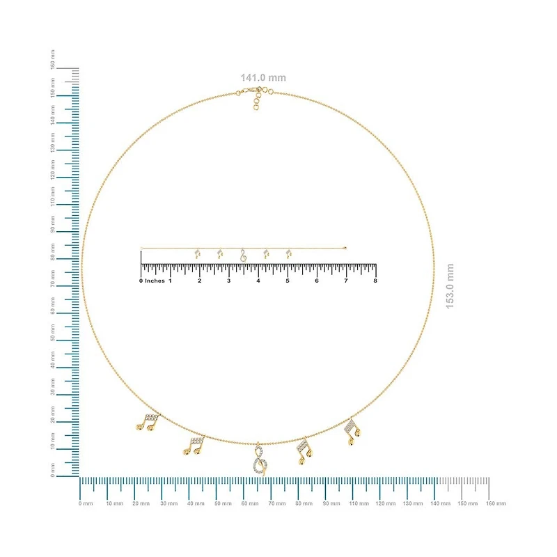 14K Yellow Gold Music Note Necklace Bracelet Set 1/3 Cttw