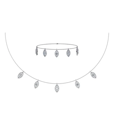 14K White Gold Marquise Shape Necklace Bracelet Set 1 Cttw