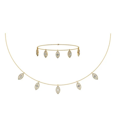 14K Yellow Gold Marquise Shape Necklace Bracelet Set 1 Cttw