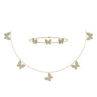 14K Yellow Gold Butterfly Necklace Bracelet Set 1-7/8 Cttw