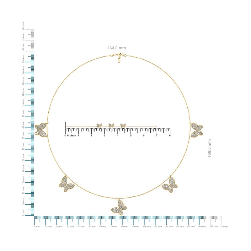 14K Yellow Gold Butterfly Necklace Bracelet Set 1-7/8 Cttw