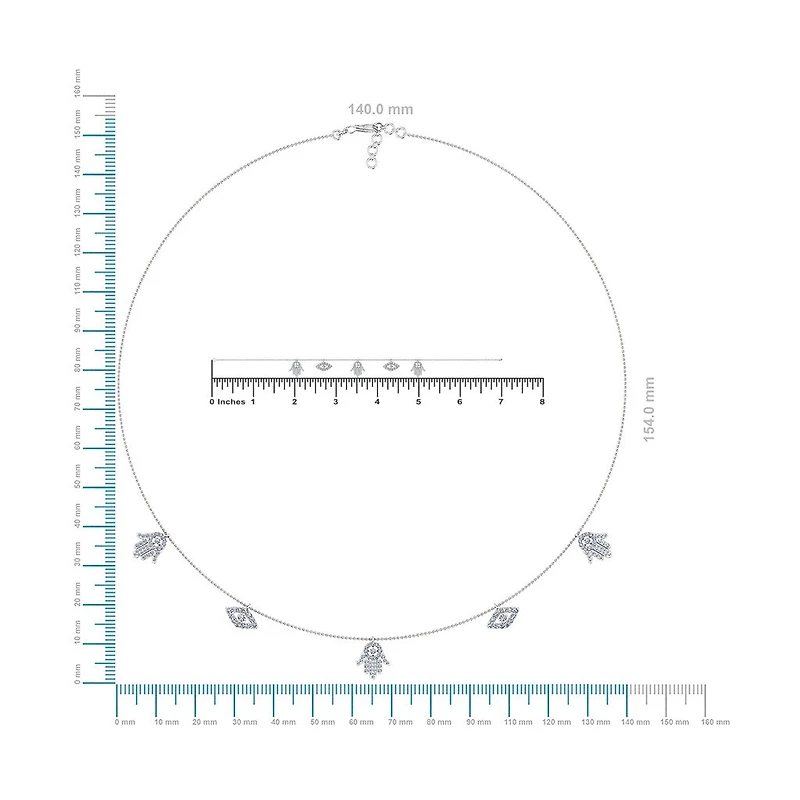 14K White Gold Hamsa Hand Evil Eye Necklace Bracelet Set 1-1/4 Cttw