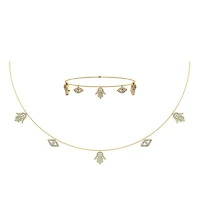 14K Yellow Gold Hamsa Hand Evil Eye Necklace Bracelet Set 1-1/4 Cttw