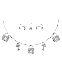 14K White Gold Lock & Key Necklace Bracelet Jewelry Set 5/8 Cttw
