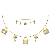 14K Yellow Gold Lock & Key Necklace Bracelet Set 5/8 Cttw
