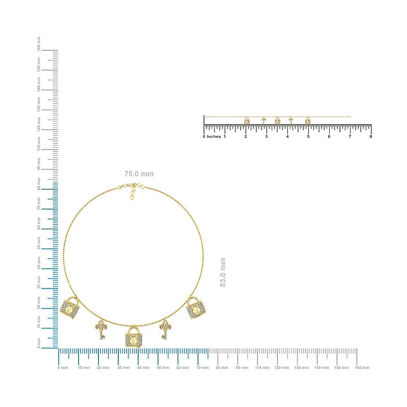 14K Yellow Gold Lock & Key Necklace Bracelet Set 5/8 Cttw