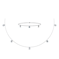 14K White Gold Baguette Link Necklace Bracelet Set 7/8 Cttw