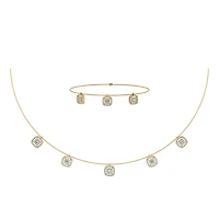 14K Gold Square Necklace Bracelet Set 1-1/3 Cttw