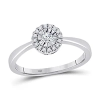 10kt White Gold Womens Round Diamond Halo Solitaire Promise Ring 1/6 Cttw