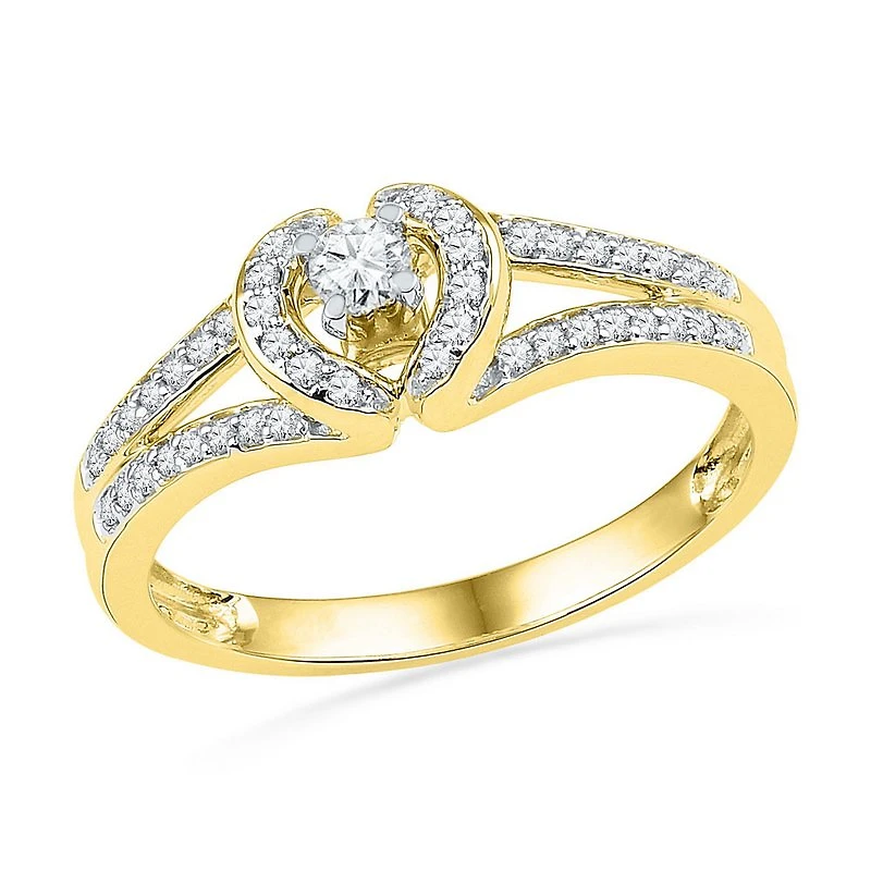 10kt Gold Womens Round Diamond Heart Promise Ring 1/ Cttw