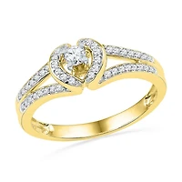 10kt Gold Womens Round Diamond Heart Promise Ring 1/ Cttw