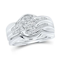 14kt White Gold Round Diamond Bridal Wedding Ring Band Set 1/2 Cttw