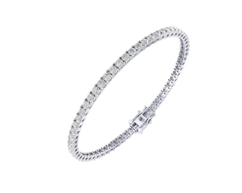 10K White Gold 3mm Round Cvd Diamond 8 Inch Tennis Bracelet 6-1/3 Cttw