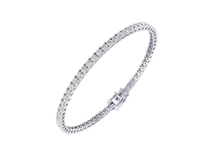 10K White Gold 3mm Round Cvd Diamond 8 Inch Tennis Bracelet 6-1/3 Cttw