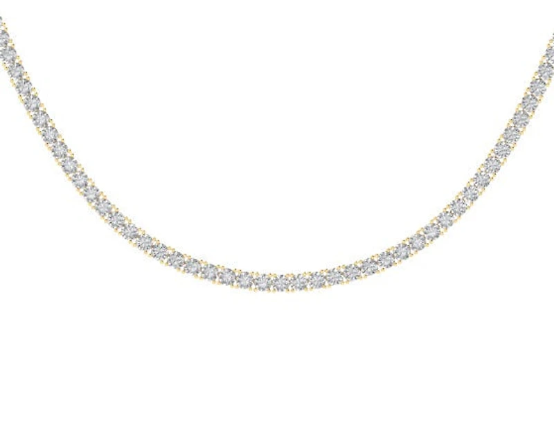10K Yellow Gold 3mm Round Cvd Diamond 22 Inch Tennis Necklace 18-1/2 Cttw