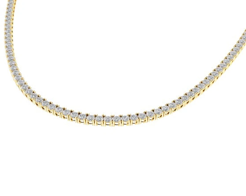 10K Yellow Gold 3mm Round Cvd Diamond 22 Inch Tennis Necklace 18-1/2 Cttw