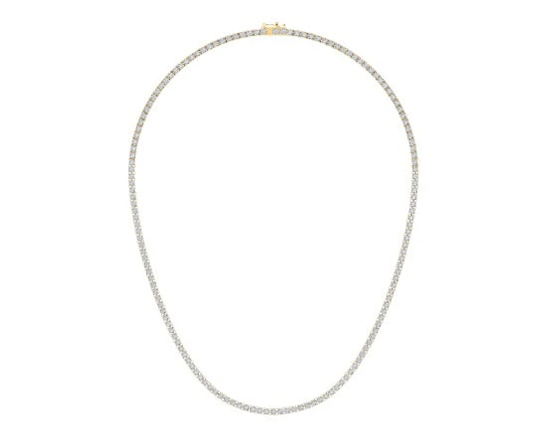 10K Yellow Gold 3mm Round Cvd Diamond 22 Inch Tennis Necklace 18-1/2 Cttw