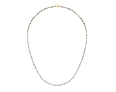 10K Yellow Gold 3mm Round Cvd Diamond 22 Inch Tennis Necklace 18-1/2 Cttw