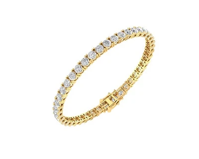 10K Yellow Gold 4mm Round Cvd Diamond 8 Inch Tennis Bracelet 11-1/2 Cttw