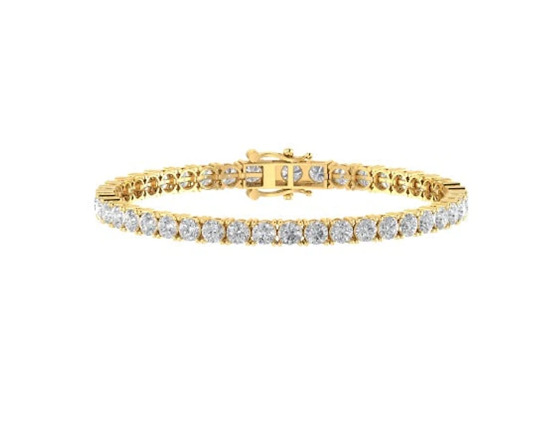 10K Yellow Gold 4mm Round Cvd Diamond 8 Inch Tennis Bracelet 11-1/2 Cttw