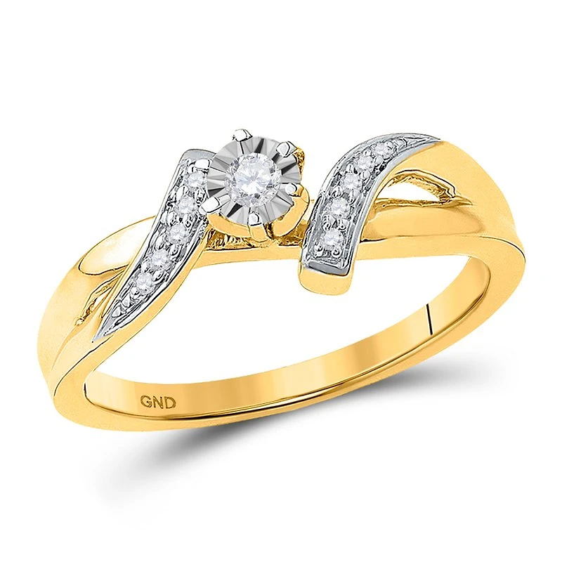 10kt Yellow Gold Womens Round Diamond Solitaire Promise Ring 1/ Cttw